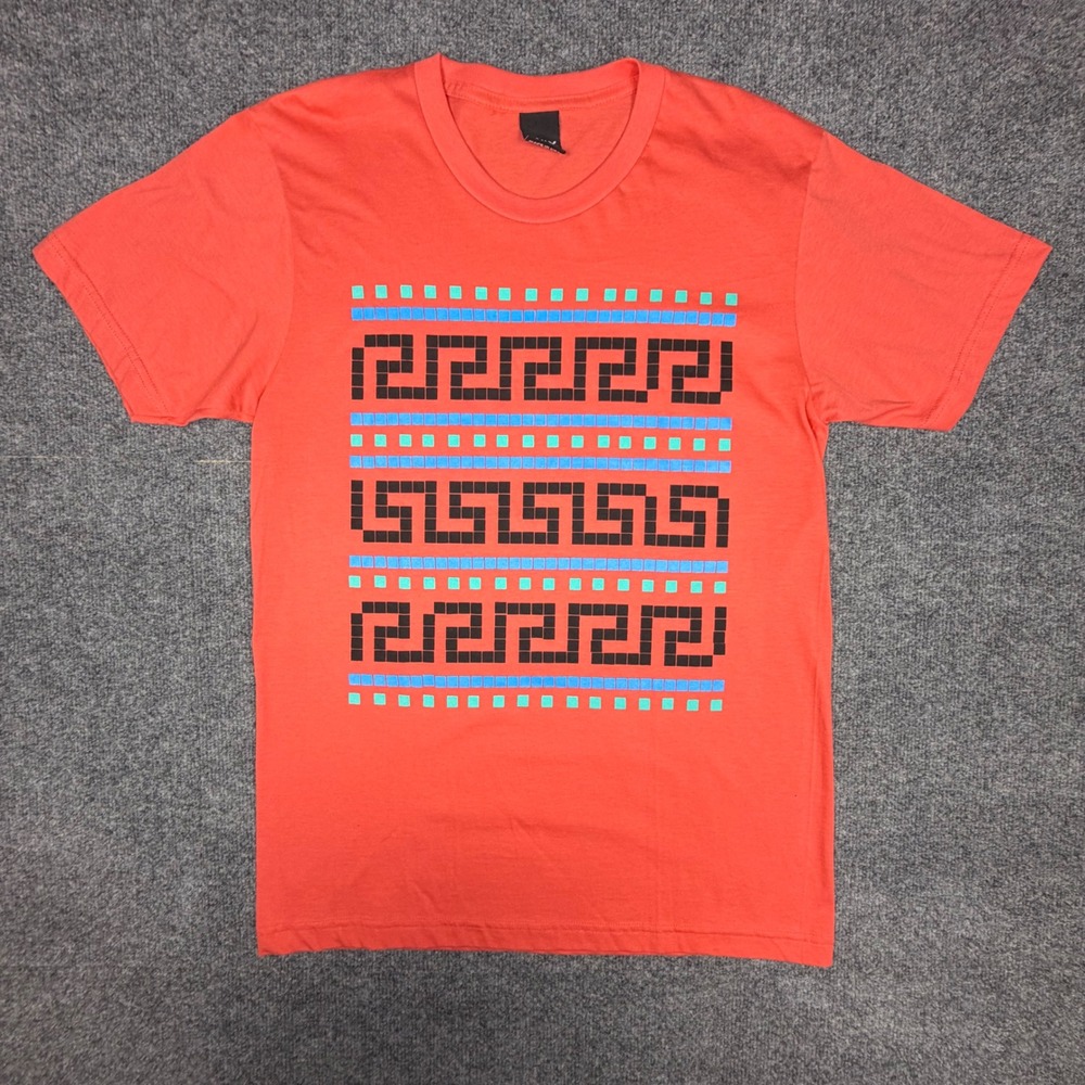 Only NY Mens Coral Orange Greek Key Graphic T-Shirt Made in USA Size M